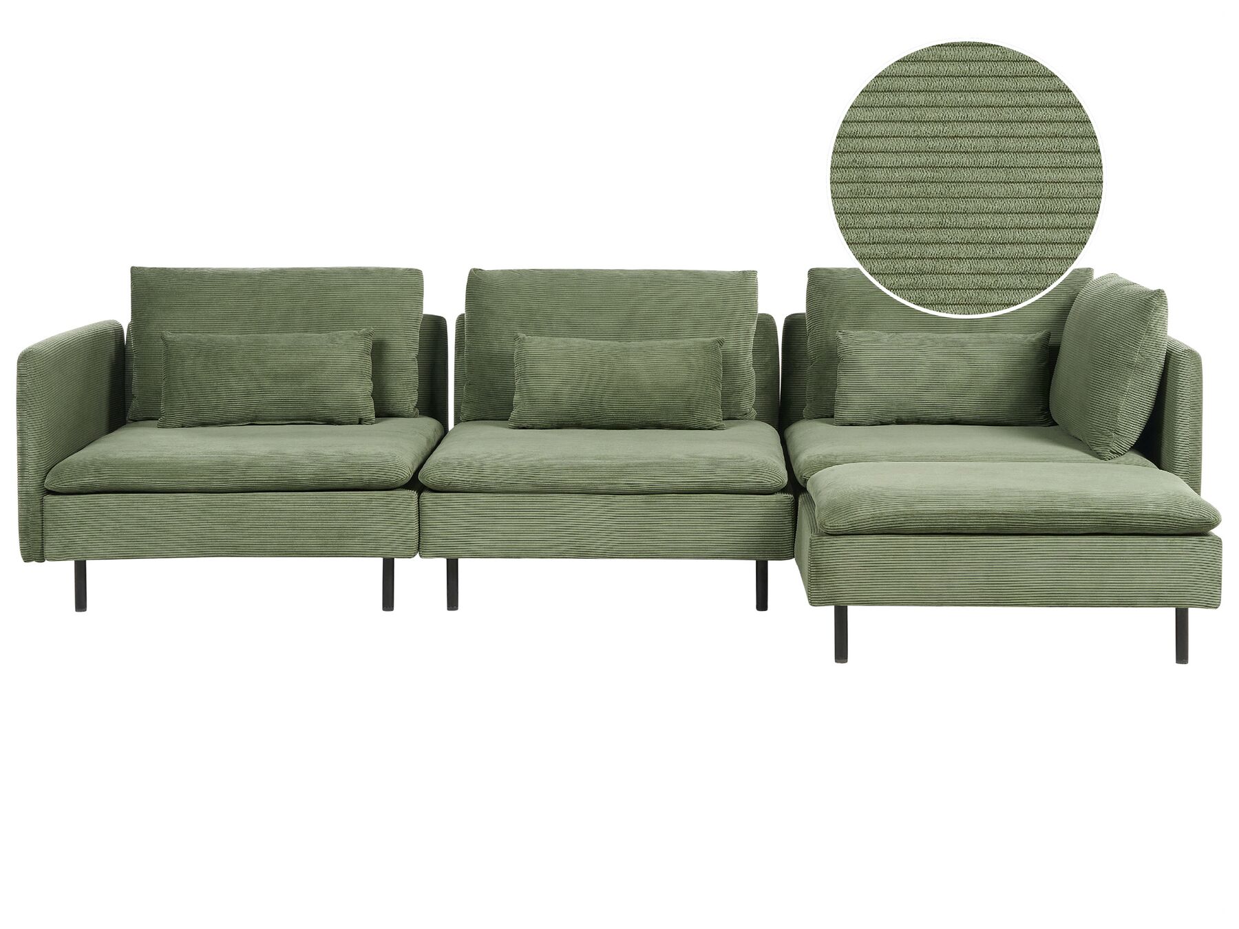 Canapé d'angle côté gauche 3 places en velours côtelé vert EGERIS_894210