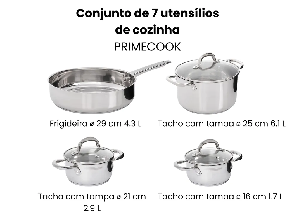 Conjunto de cozinha de 7 peças PRIMECOOK Aço inoxidável Prateado_1051153