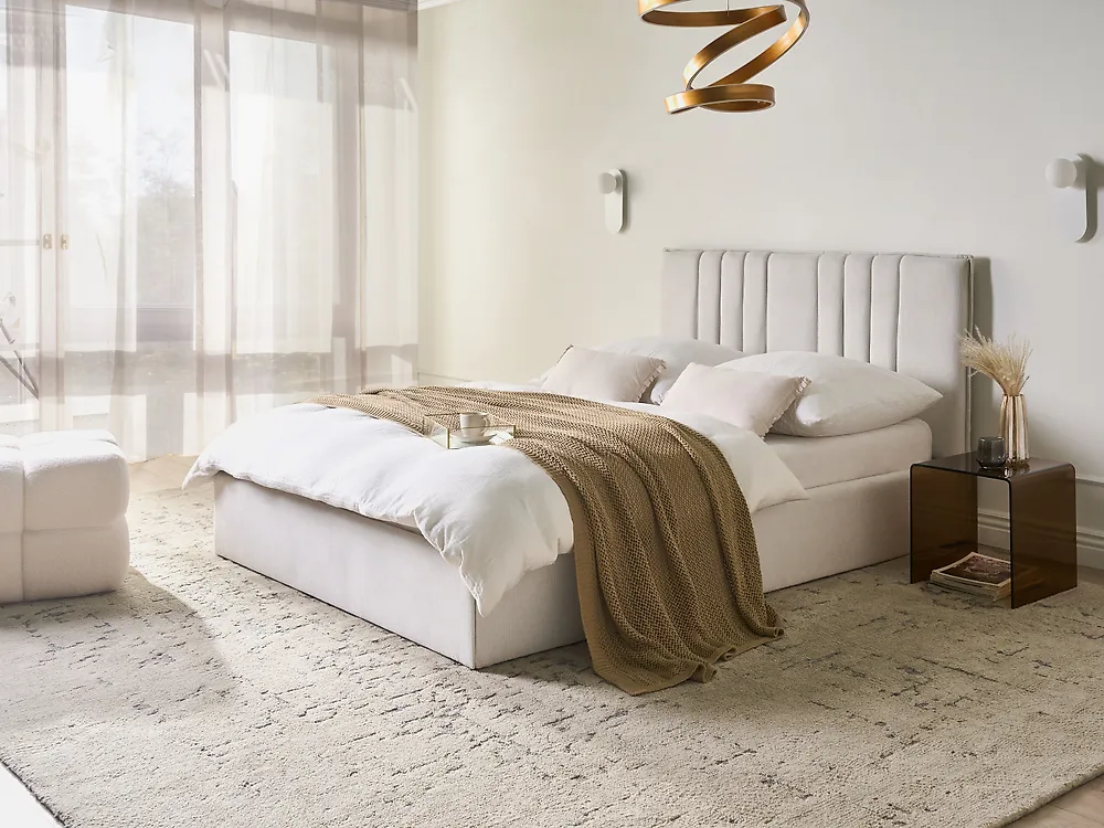 Cama con almacenaje TARASCON Tela Beige claro 140 x 200 cm_1187162