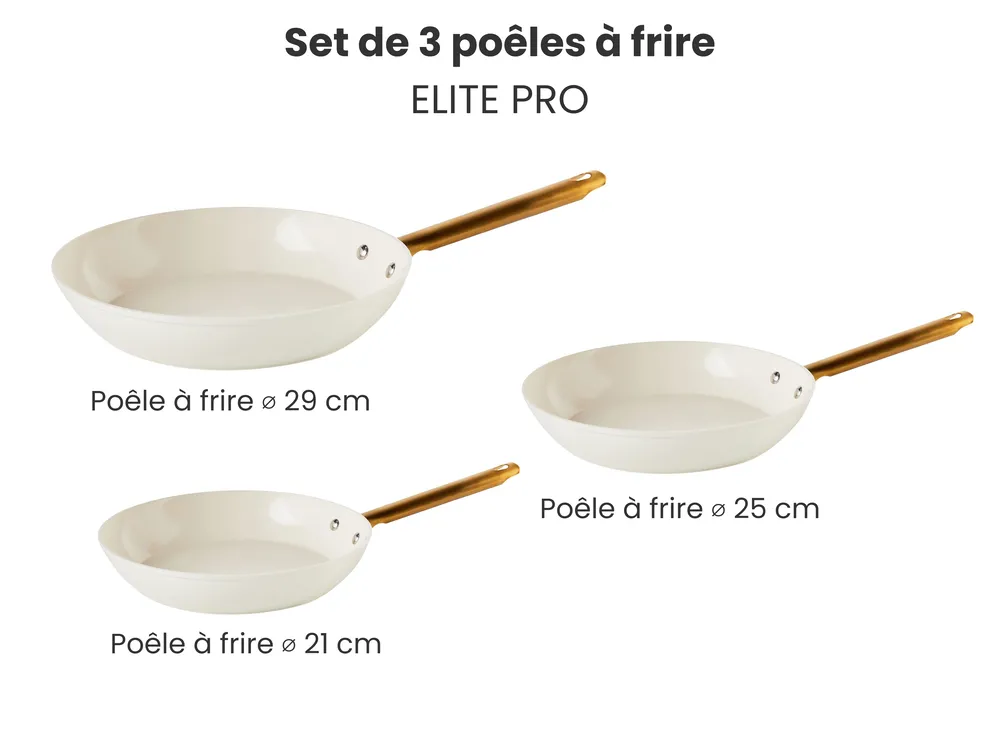 Ensemble de 3 poêles à frire ELITE PRO Blanc cassé_992767