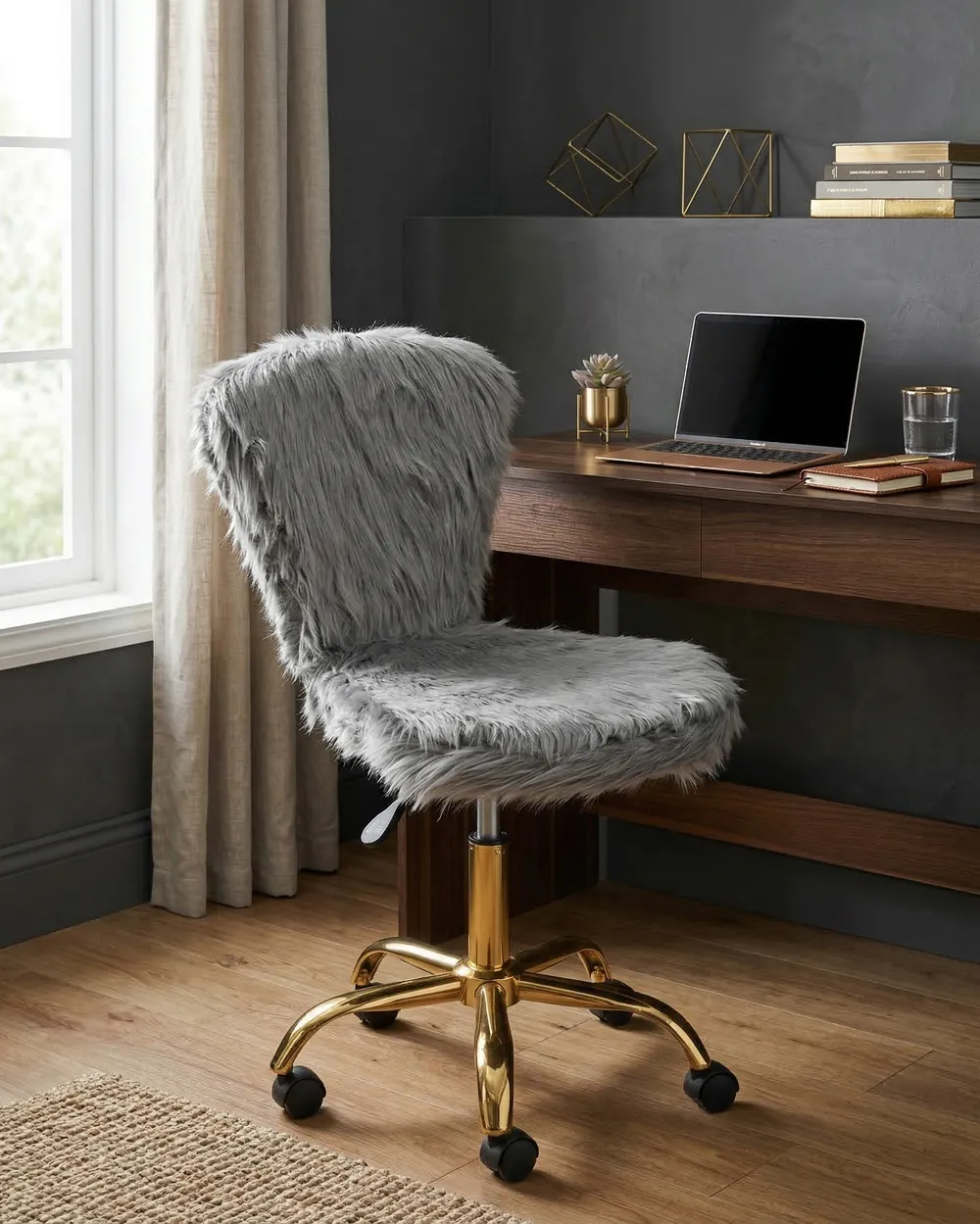 Sedia da scrivania MARGATE Finta pelliccia Grigio