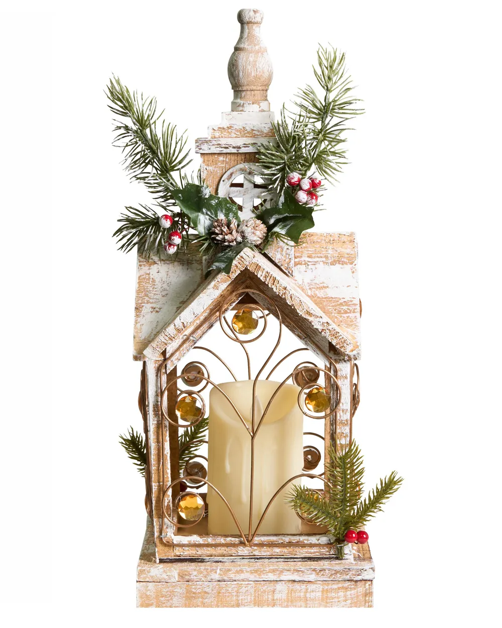 LED Lantern SYVANSI 46 cm Christmas Motif Light Brown_1028121