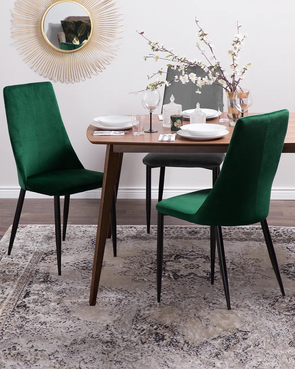 COLAMY Set Di 2 Sedie Da Pranzo In Pelle Verde Con Gambe In Metallo - Design Imbottito A Bottoni - Portata 136 Kg