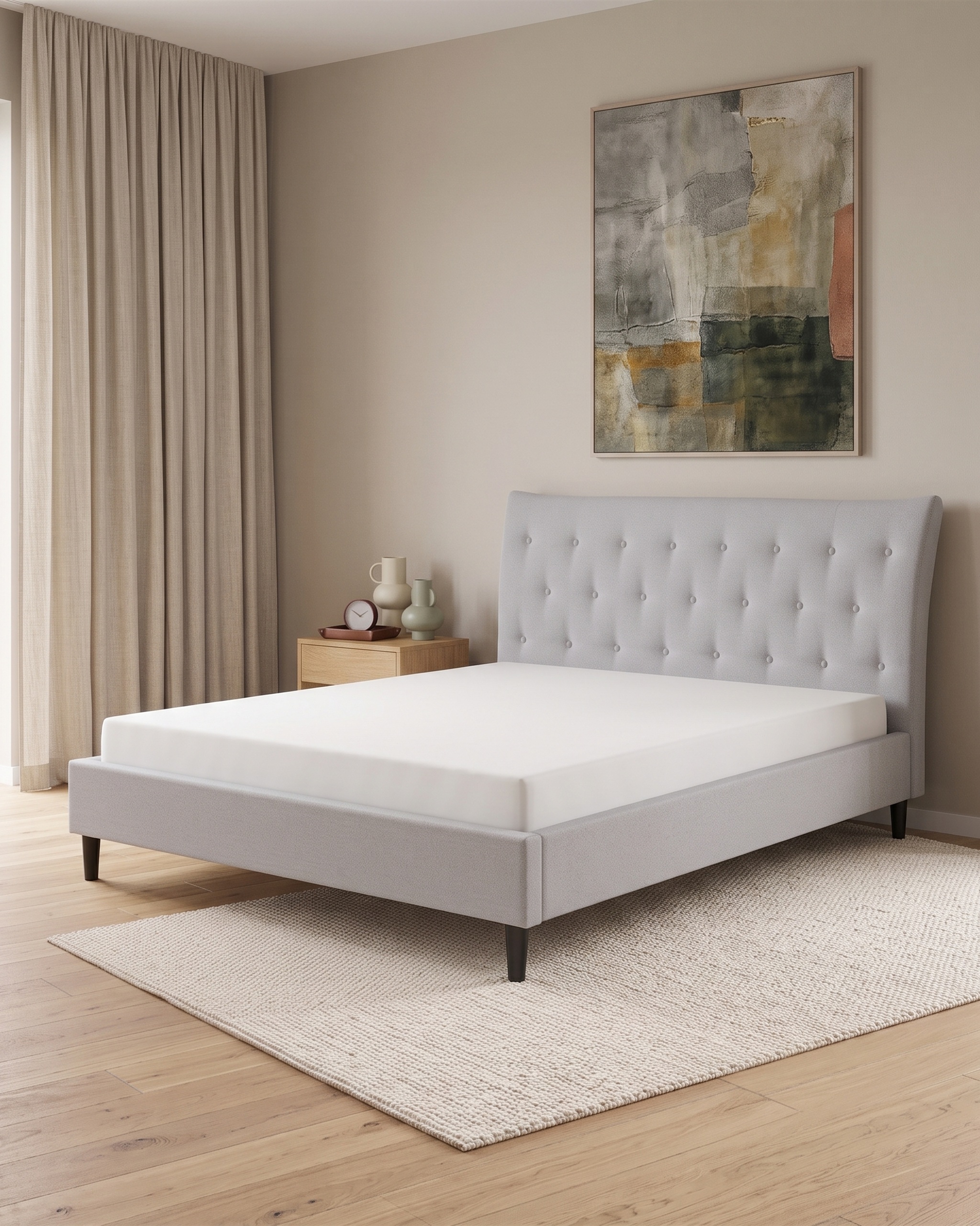 Bett mit Lattenrost Stoff SAVERNE 160 x 200 cm Hellgrau_1182306