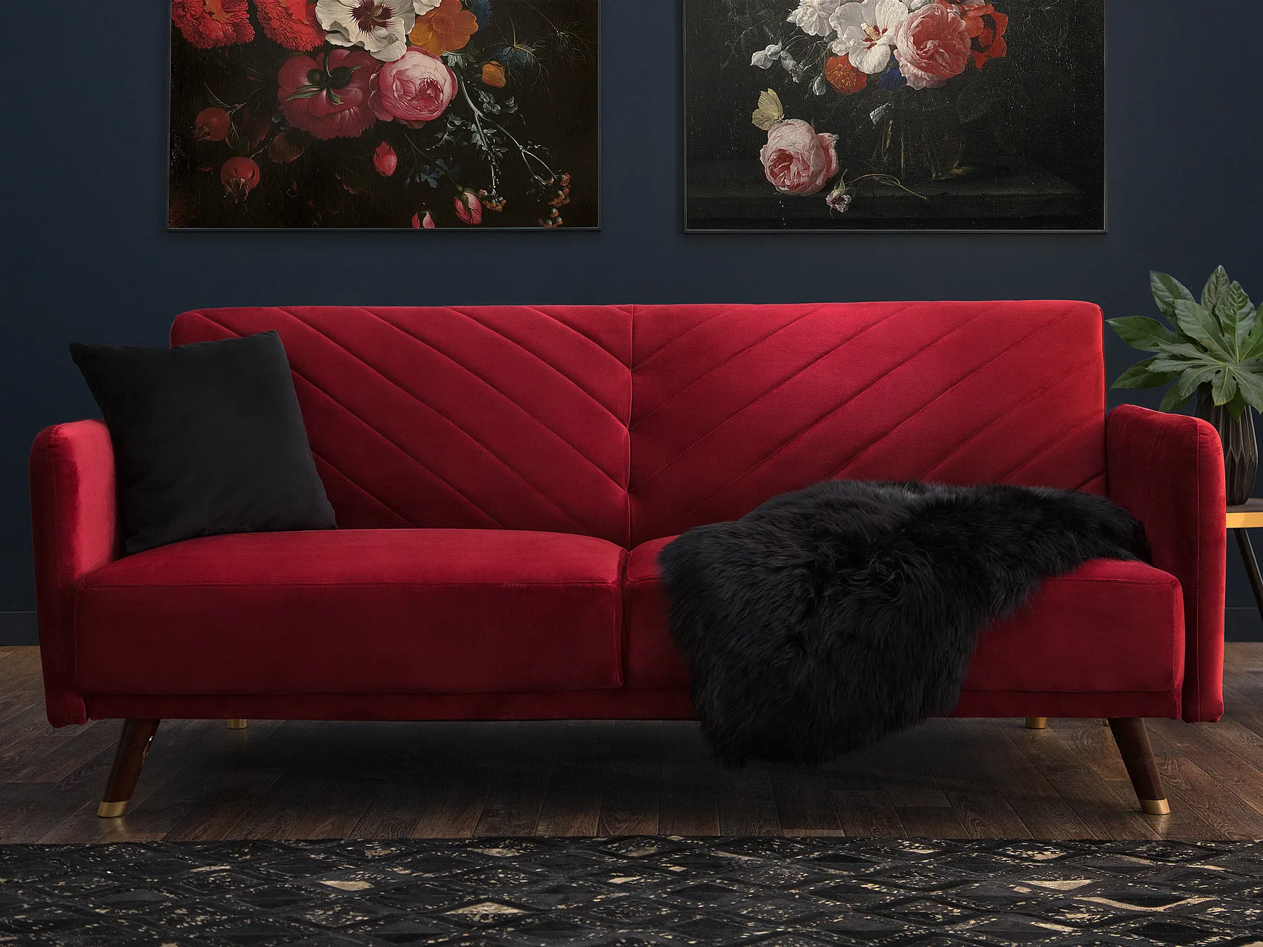 Sofa Bed 3 Seater SENJA Velvet Dark Red_707267
