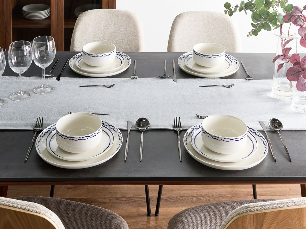 Serviço de jantar de 24 peças AMCHUR Porcelana Branco/Azul