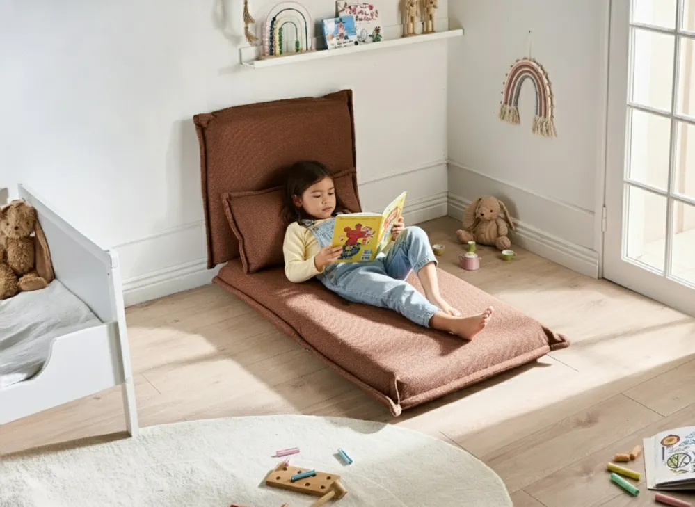 Single Sofa Bed DELLEN Fabric Brown_1031420