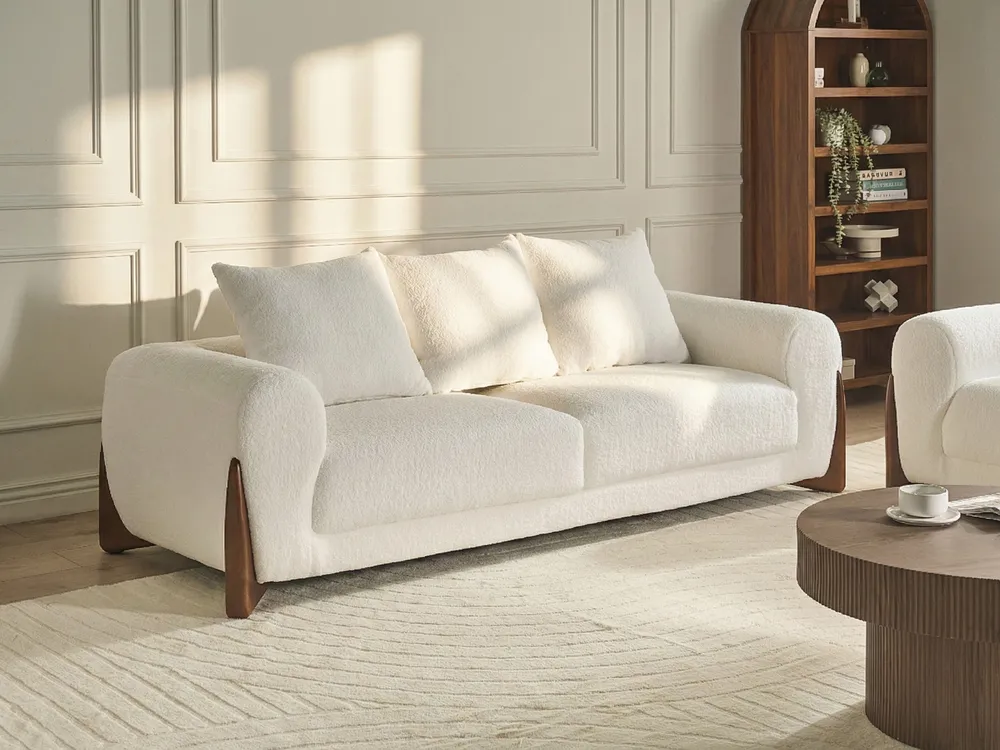 Sofa dla 3 osób VINLIDEN Boucle Biały
