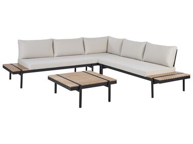 Lounge Set Eukalyptusholz hellbraun / schwarz 5-Sitzer Auflagen cremeweiß BELLARIVA