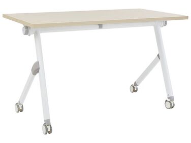 Folding Office Desk with Casters 120 x 60 cm Light Wood and White BENDI
