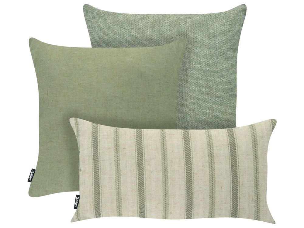 Lot de 3 coussins d'extérieur MANZANIT À rayure 30 x 50 cm 45 x 45 cm Vert