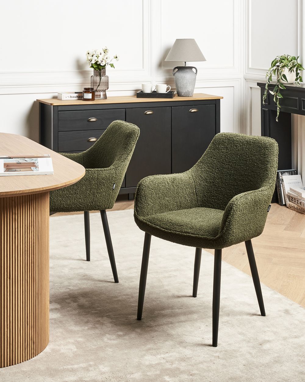 Lot de 2 chaises de salle à manger ALDEN Bouclé Vert foncé