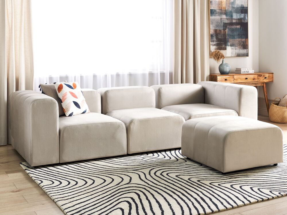 3 Seater Modular Velvet Sofa with Ottoman Beige FALSTERBO Beliani.cz
