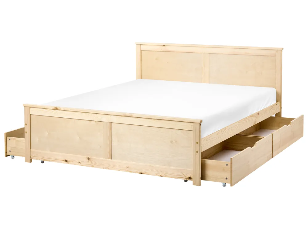 Bed with 4 Drawers DAUPHIN Pine Wood Light Brown 140 x 200 cm (EU Double)_1059926