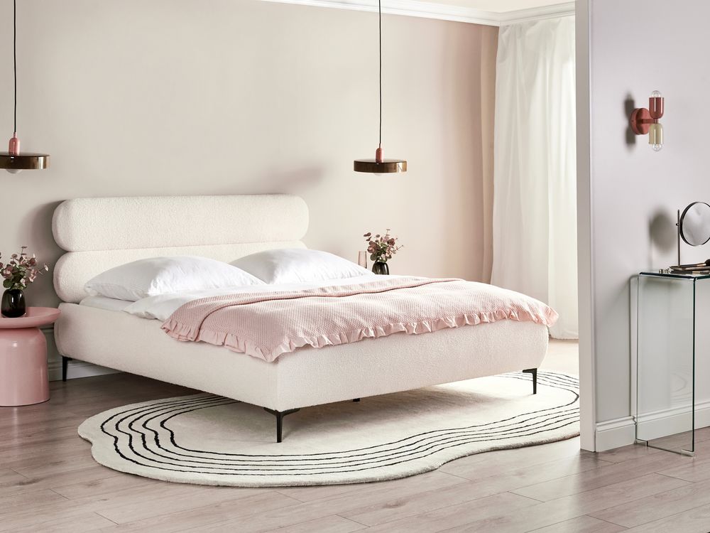 Bed Bouclé LESSAY 160 x 200 cm Gebroken wit