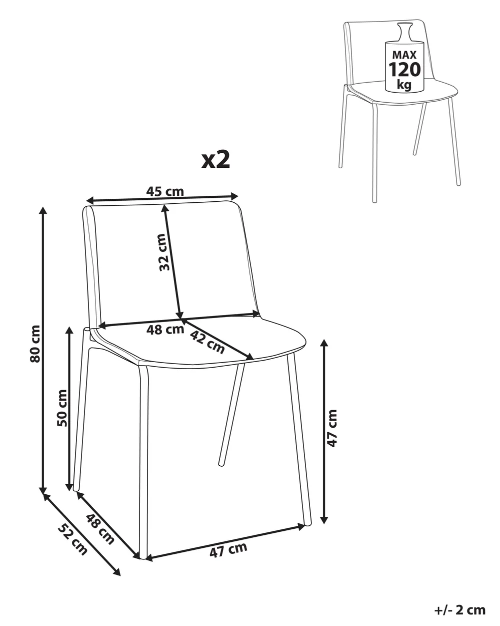Set di 2 sedie da pranzo ESBON Tessuto Grigio chiaro_942482