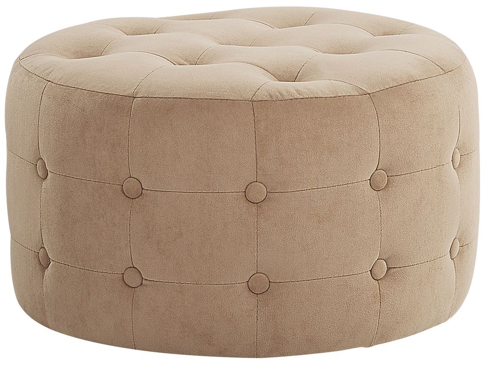 Pouf In Velluto Beige 39x39x30cm - Poggiapiedi Grande Con Struttura Legno, Portata 150kg - Foto 8