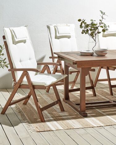 Set of 6 Acacia Wood Garden Folding Chairs Dark Wood with Off-White Cushions AMANTEA