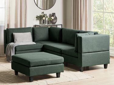 4 Seater Right Hand Modular Fabric Corner Sofa with Ottoman Dark Green UNSTAD