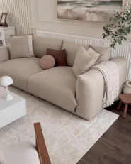 Sofa 3 Seater LUVOS Fabric Light Beige_976407