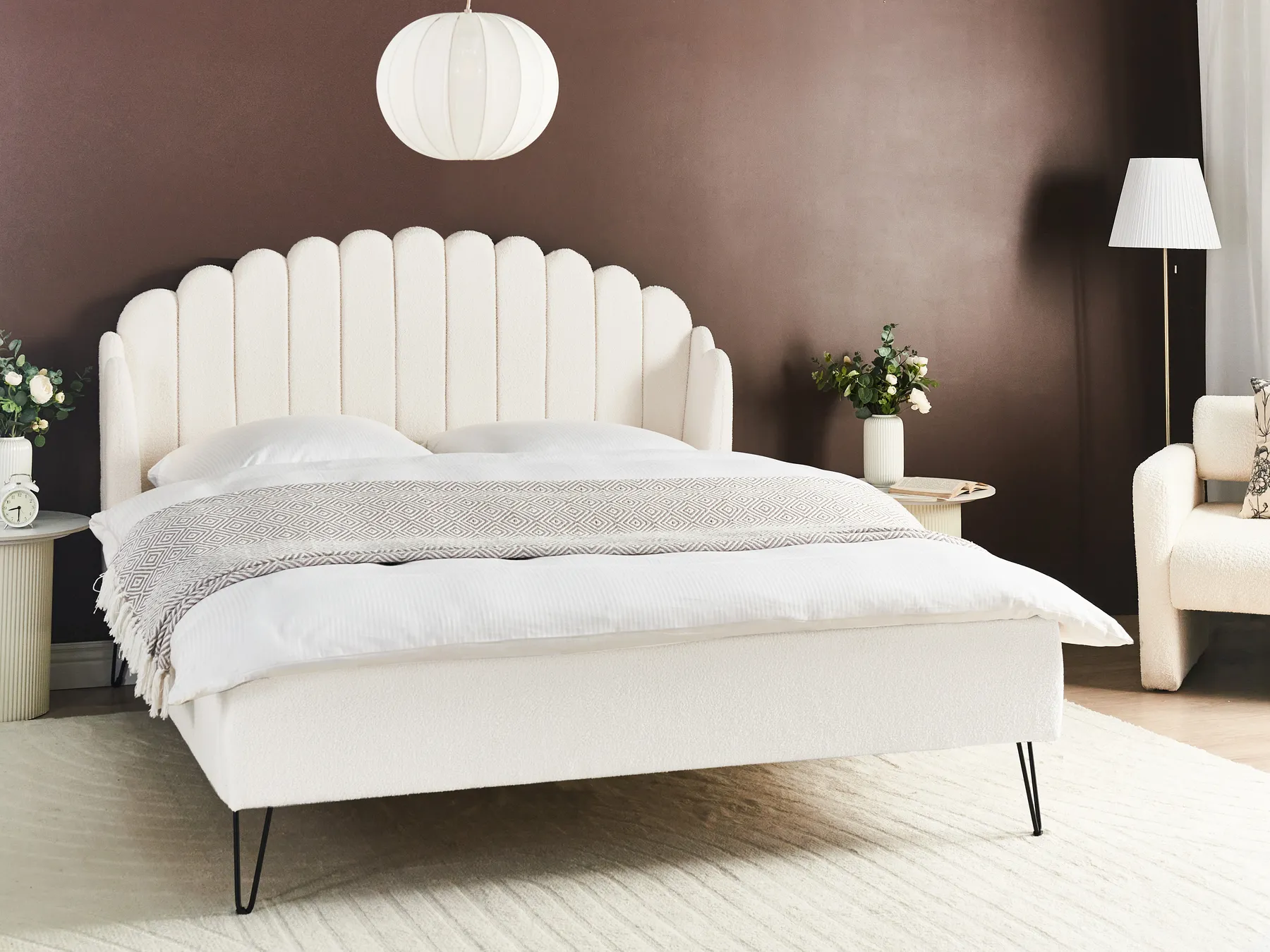 Bed Boucle AMBILLOU 160 x 200 cm (EU King Size) Off-White_967574