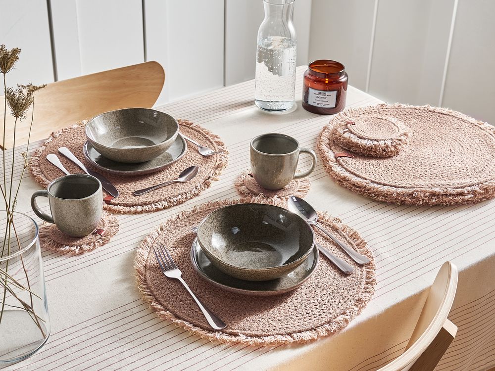 Ensemble sets de table et sous-verres RIBBERY Jute Naturel