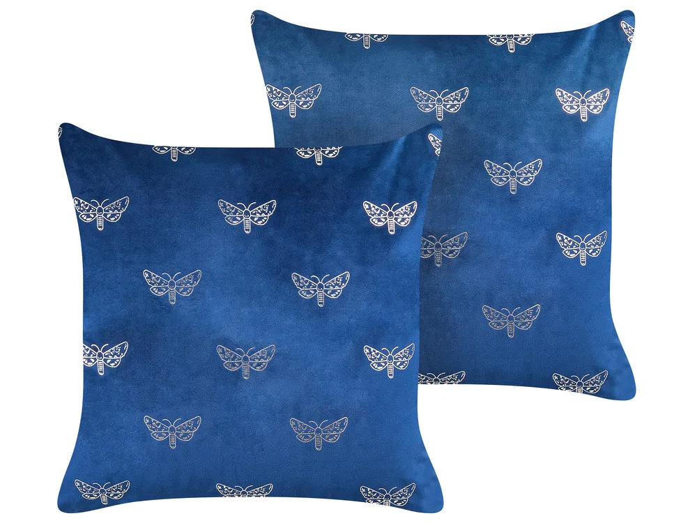 Set of 2 Decorative Cushions YUZURI 45 x 45 cm Velvet Navy Blue Animal Pattern