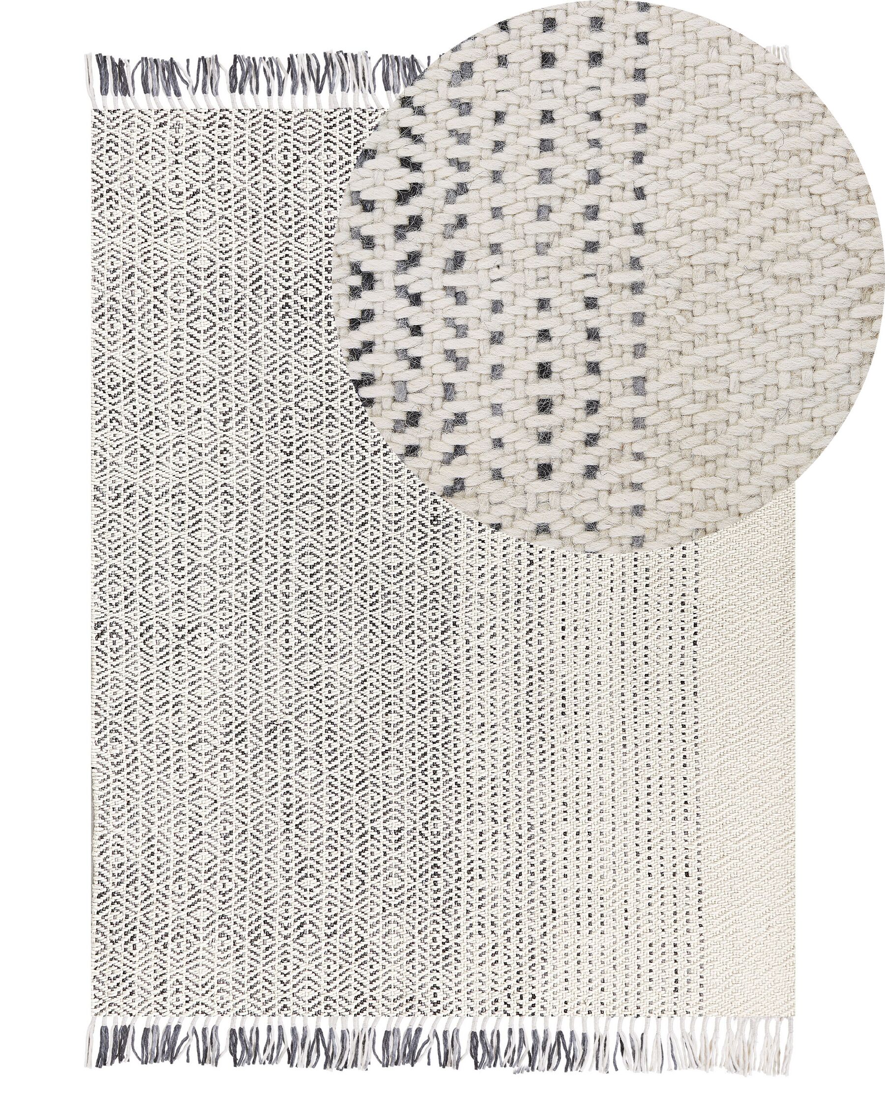 Teppich Wolle weiss / grau 140 x 200 cm Kurzflor OMERLI _852625
