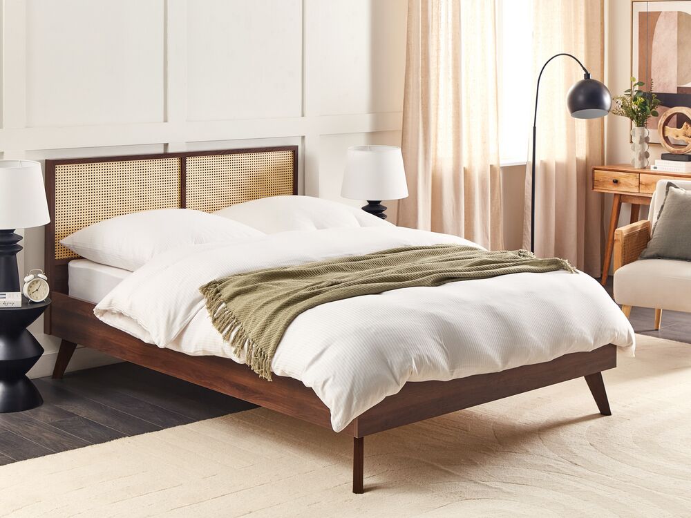 Bed Rattan MONPAZIER 140 x 200 cm (EU Double) Dark Brown