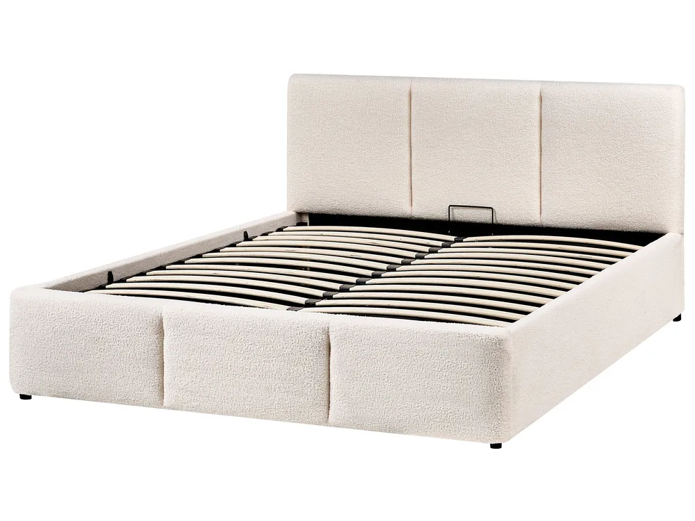 Bett mit Stauraum BOUSSE Bouclé Cremeweiss 140 x 200 cm_980049