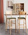  Set of 2 Wooden Bar Chairs Light Wood and Dark Green AMBLER_926590