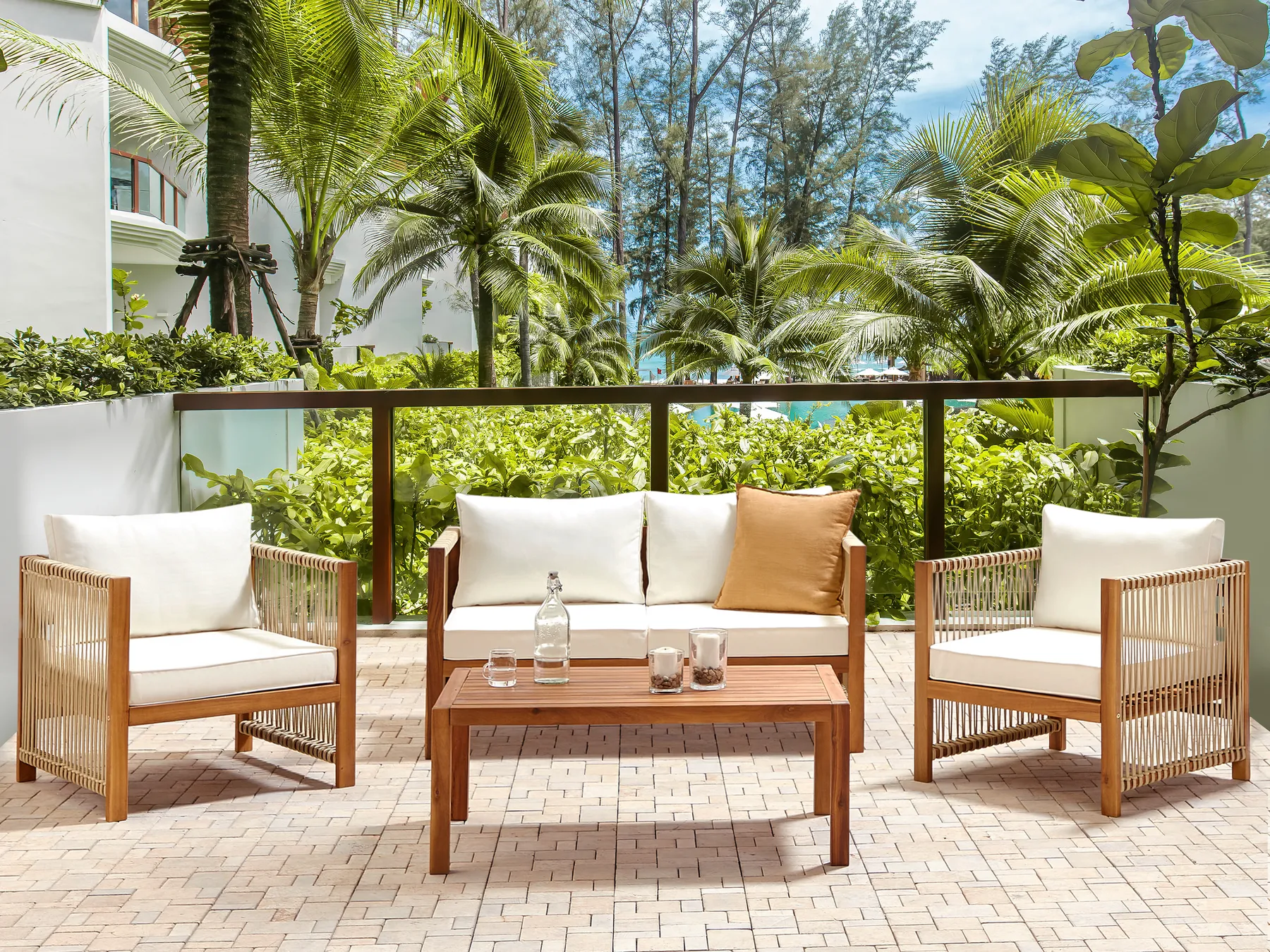 Set da giardino con tavolo 4 posti ANTRIA Legno d'acacia Beige_926373