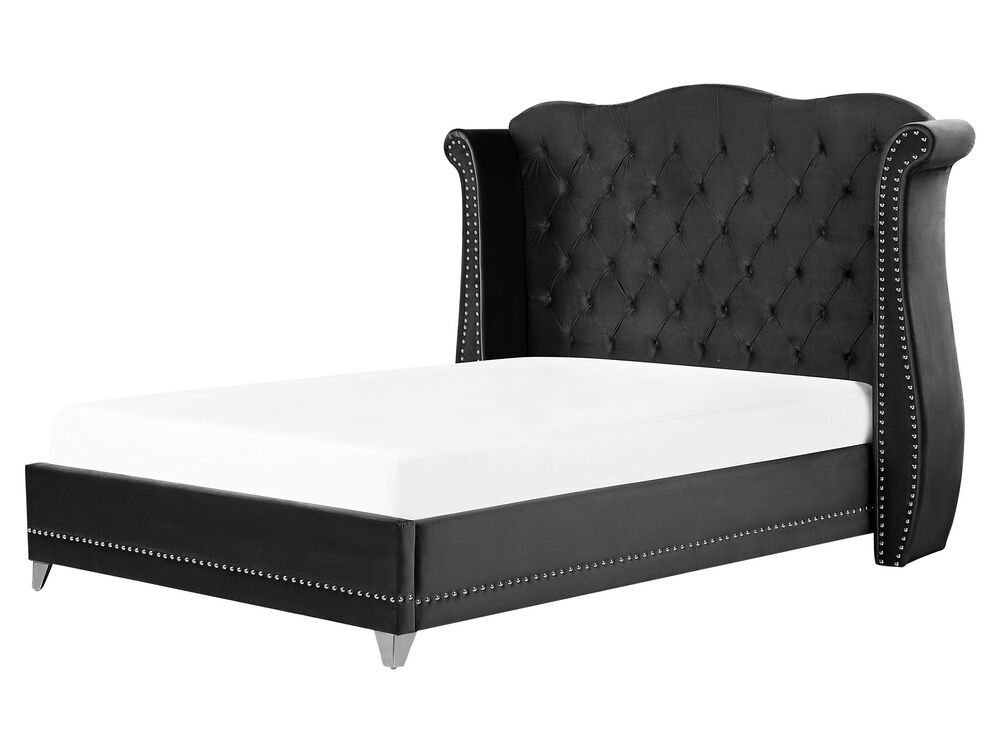 Lit avec sommier Velours AYETTE 160 x 200 cm Noir