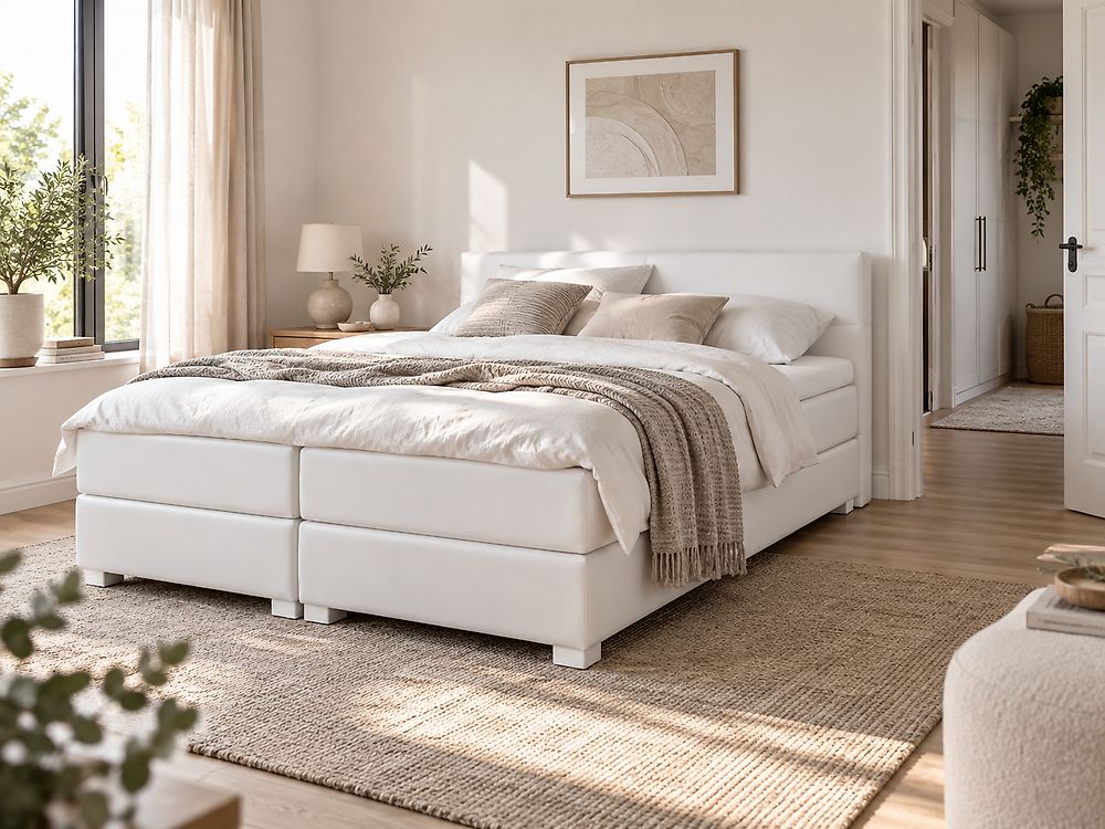 Letto Continentale Pelle sintetica PRESIDENT 140 x 200 cm Bianco