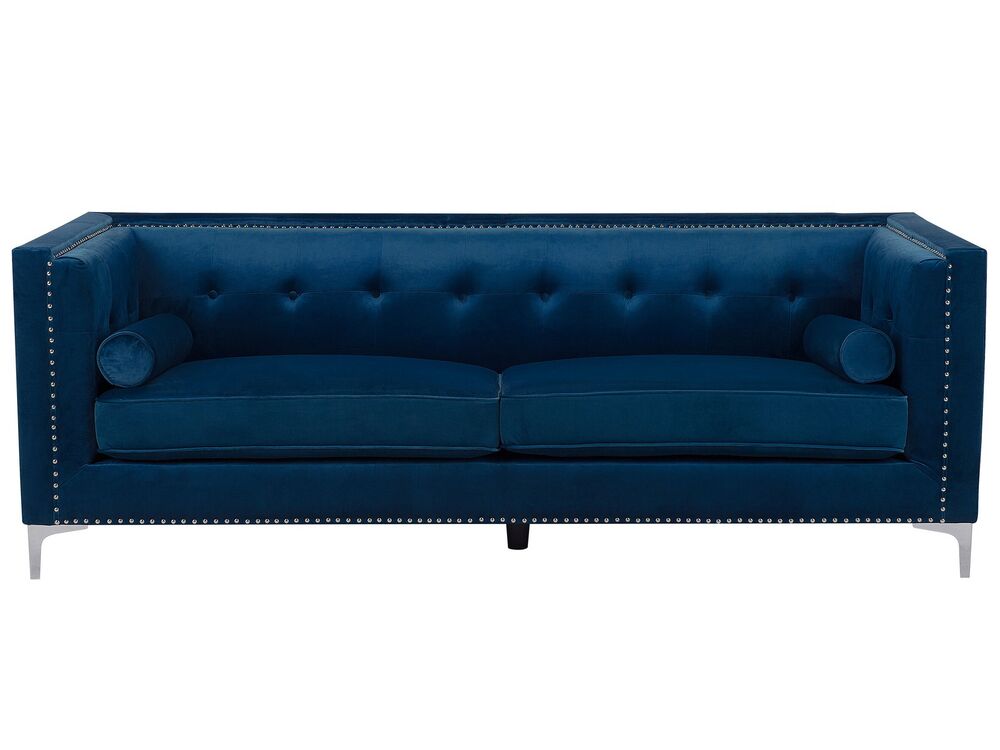 Sofa 3 Seater AVALDSENES Velvet Navy Blue