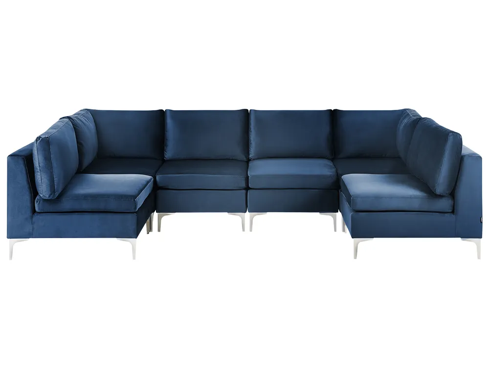 Modular U-Shape Sofa 6 Seater EVJA Velvet Navy Blue