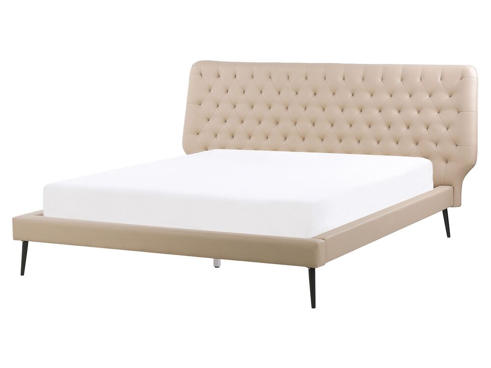 Lit avec sommier Cuir PU ESSONNE 160 x 200 cm Beige