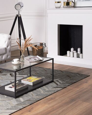 Leather Area Rug 140 x 200 cm Grey ARKUM