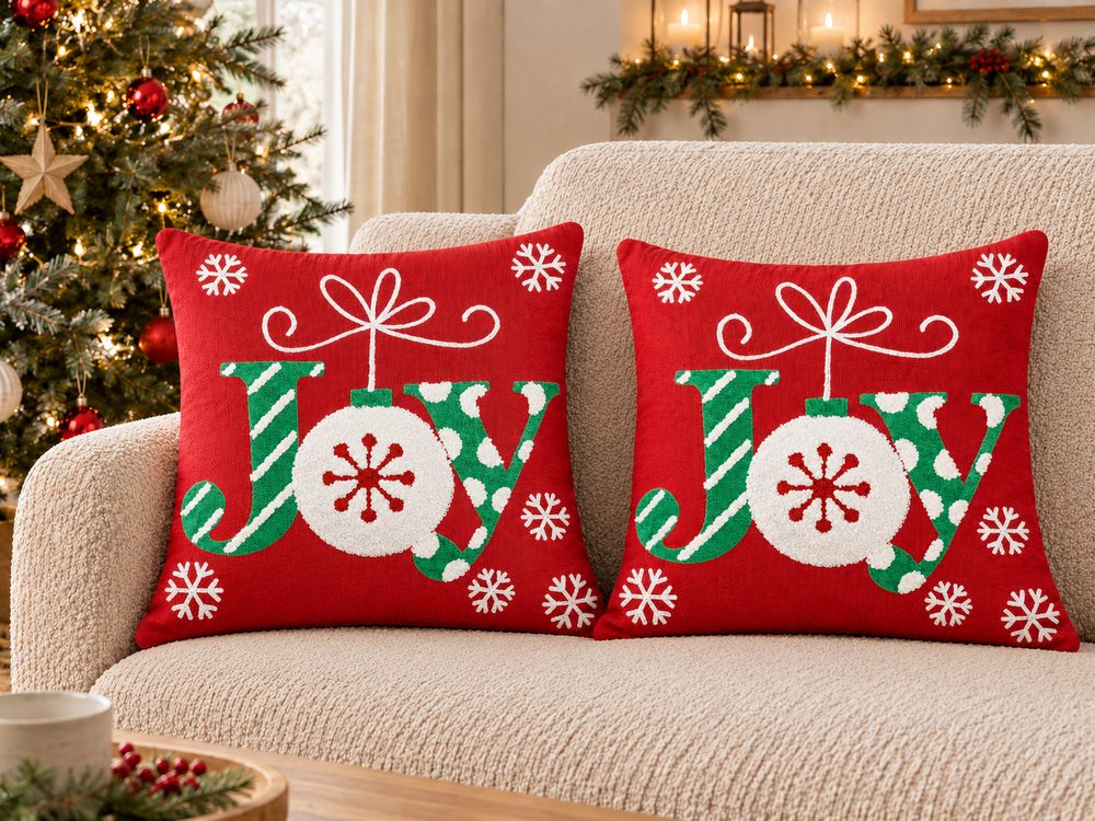 Set di 2 cuscini GINGERBREAD 45 x 45 cm Cotone Rosso Modello natalizio