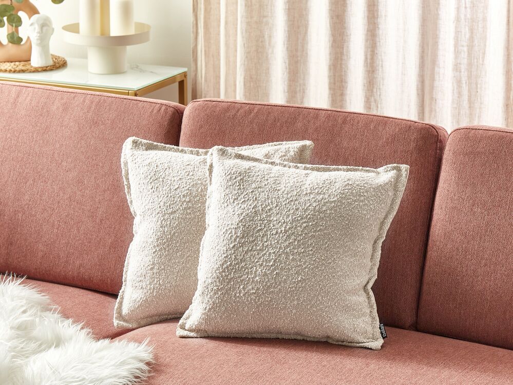 Set of 2 Teddy Decorative Cushions Light Beige SENECIA Beliani