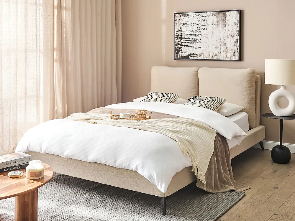 Cama Bouclé MELLE 140 x 200 cm Beige_1184855