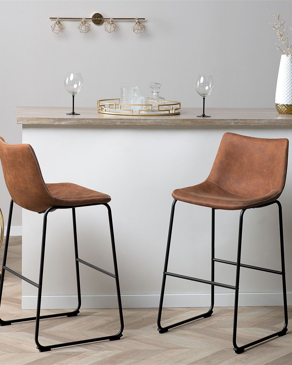 Bar Chair Set of 2 Fabric Golden Brown FRANKS Beliani.es