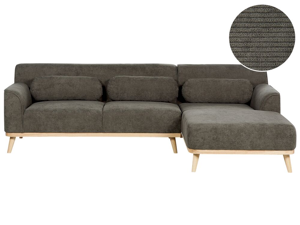 Corner Sofa 3 Seater SIMOS Corduroy Dark Green Left Hand