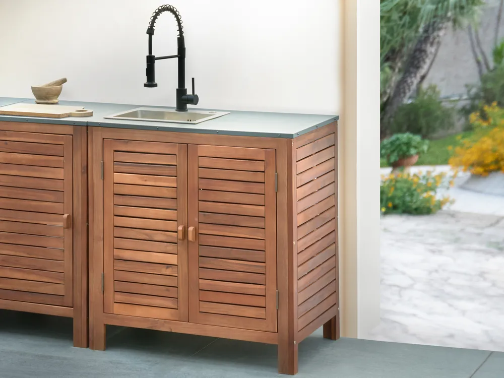 Outdoor Kitchen Cabinet with Sink BRUCOLI Brown/ Black Acacia Wood