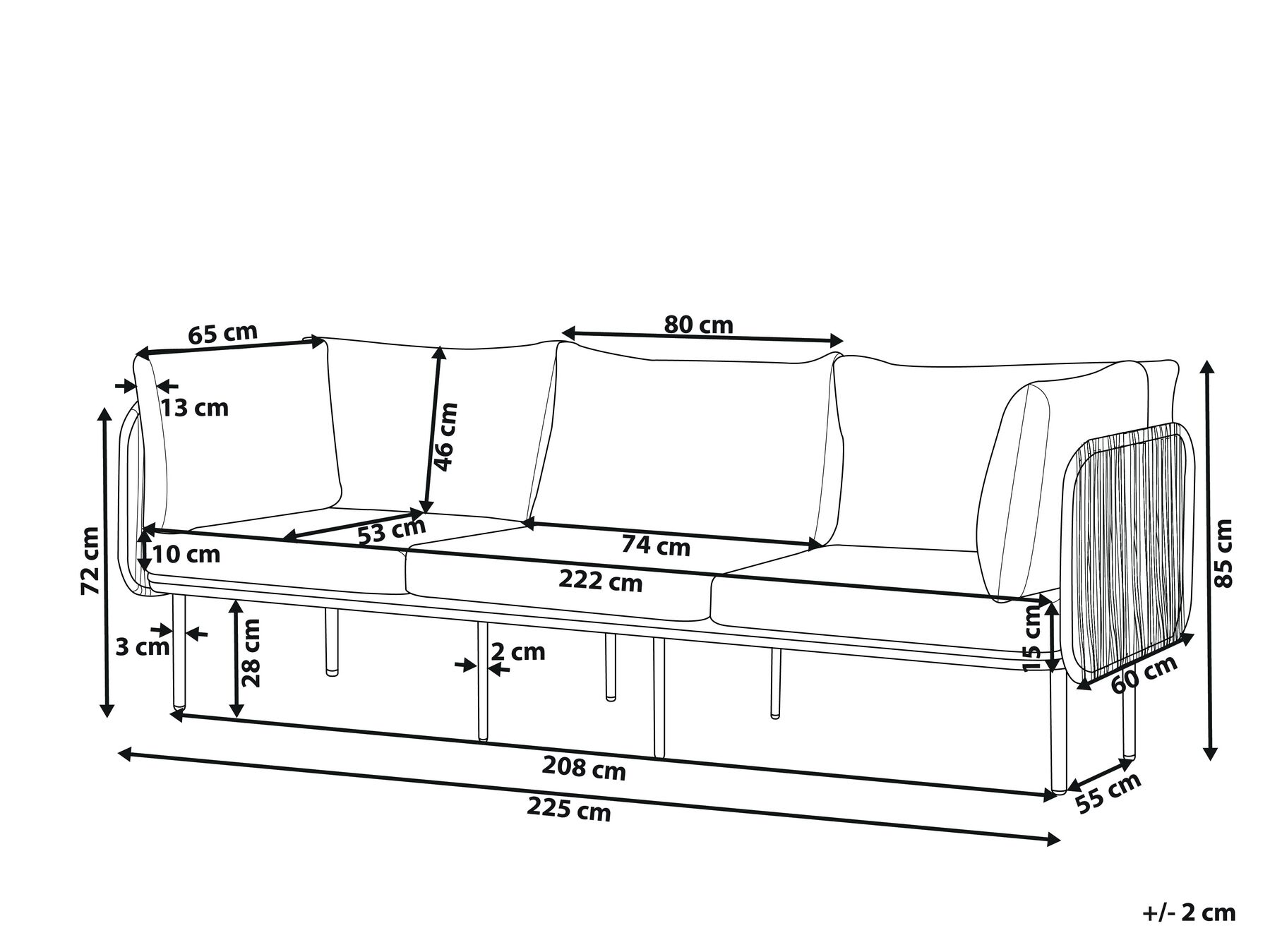 Sofa ogrodowa dla 3 osób SENISE Metal Szary_928072
