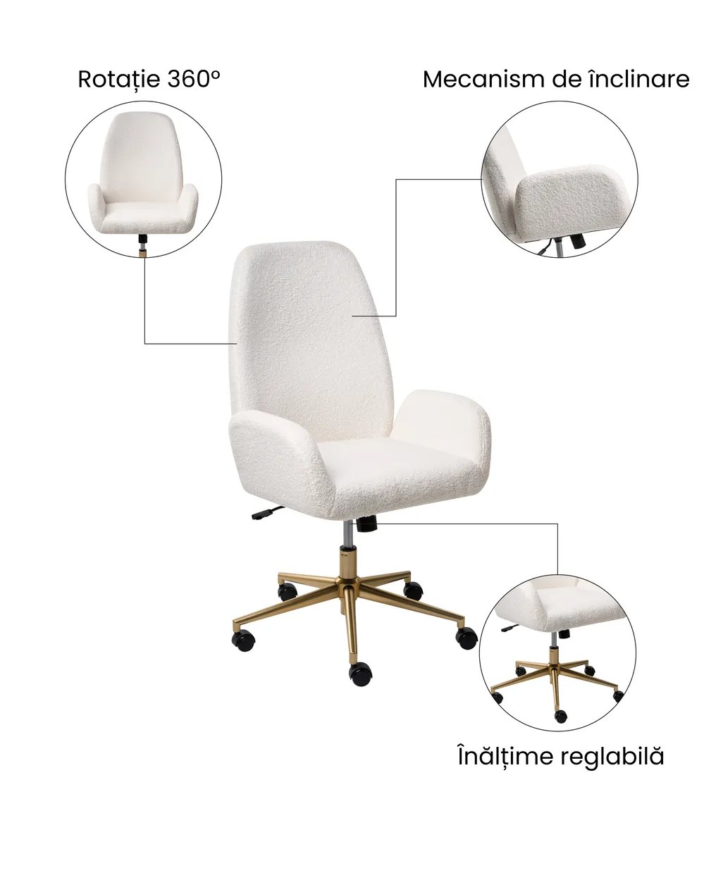Scaun ergonomic CLARE Boucle Alb_1074685
