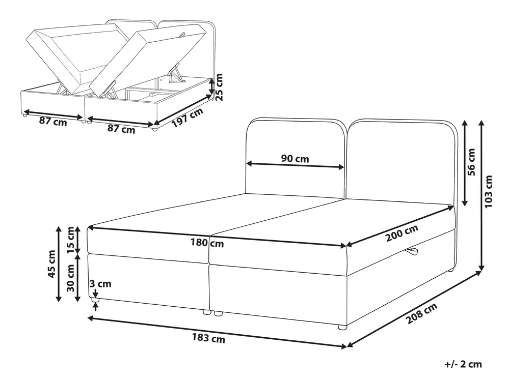 Divano letto con contenitore CHANCELLOR Tessuto Tortora 180 x 200 cm_1062811