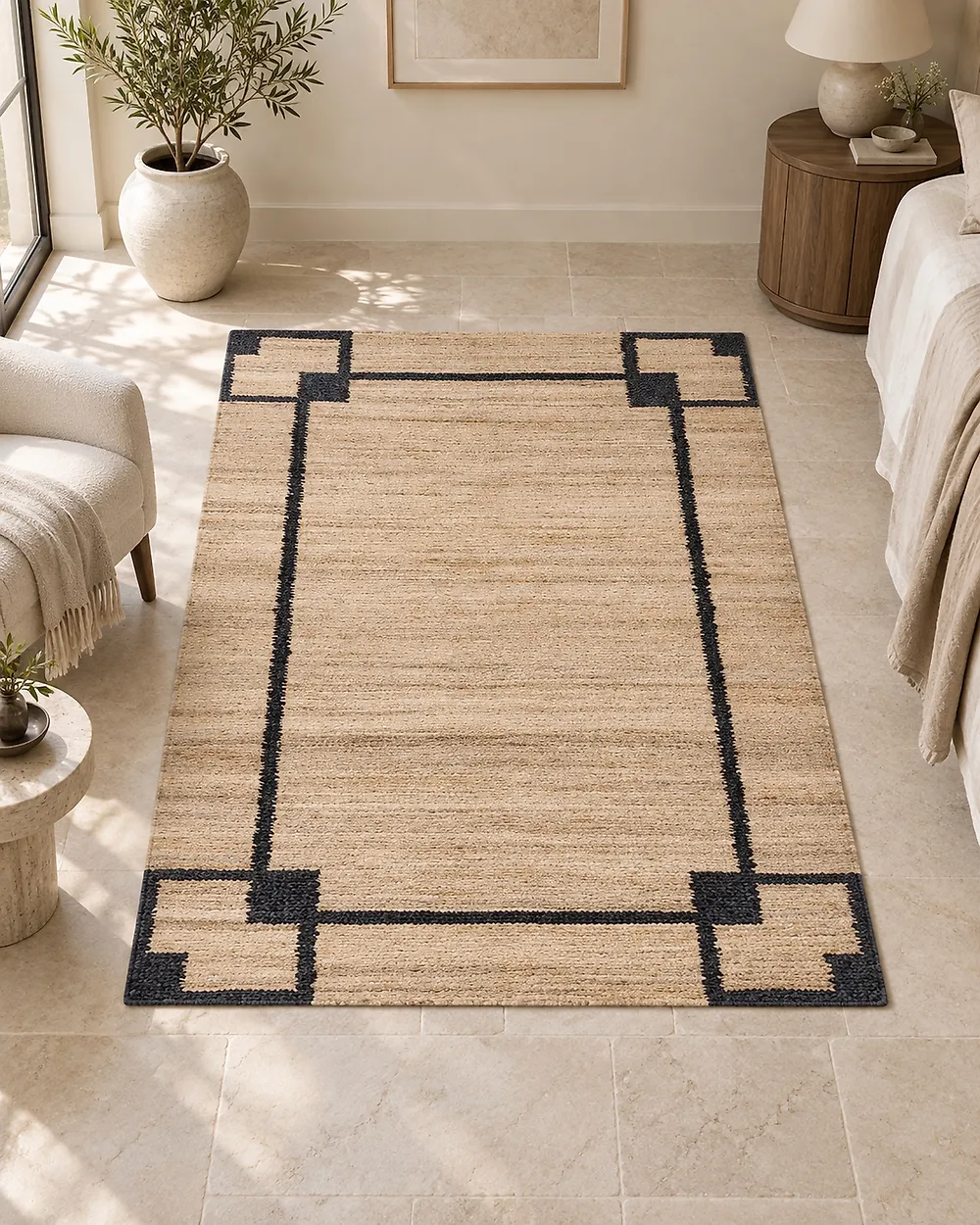 Teppich GONDIA Schwarz / Beige 160 x 230 cm Jute