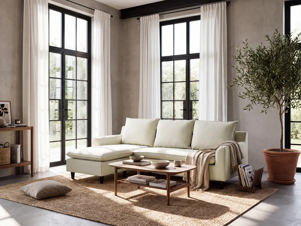Corner Sofa 3 Seater ELVENES Fabric Light Beige Right Hand_1149695