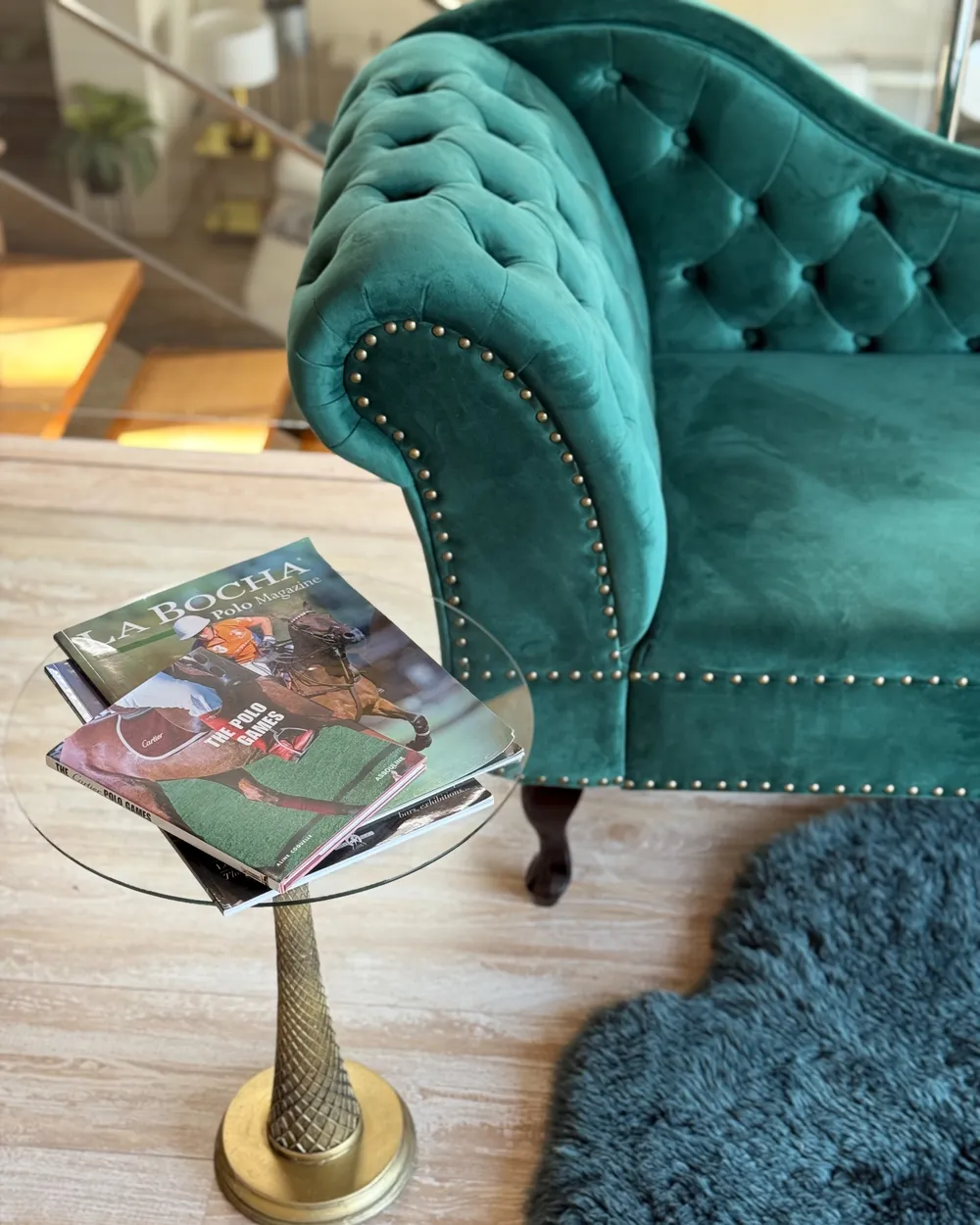 Left-Hand Chaise Longue NIMES Velvet Dark Green_1045959
